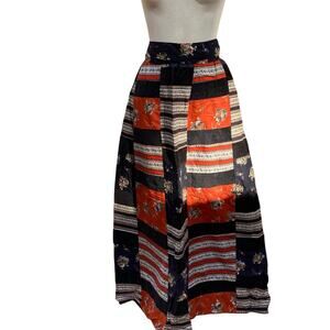 Vintage Patchwork Skirt 60s/70s Cottagecore Mr Hank Black Orange Red Floral